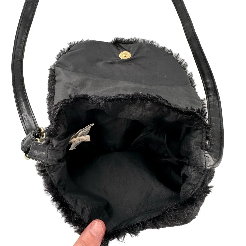 Vtg Retro Claires Club Furry Black Cat Crossbody‎ Purse Bag Kitty Sequin
